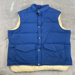 Vintage Woolrich Puffer Vest Mens 2XL Blue Made in USA Down Filled Snap Hiking